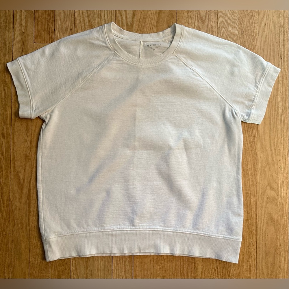 Athleta Women’s Short-Sleeved White Sweatshirt, Size LT